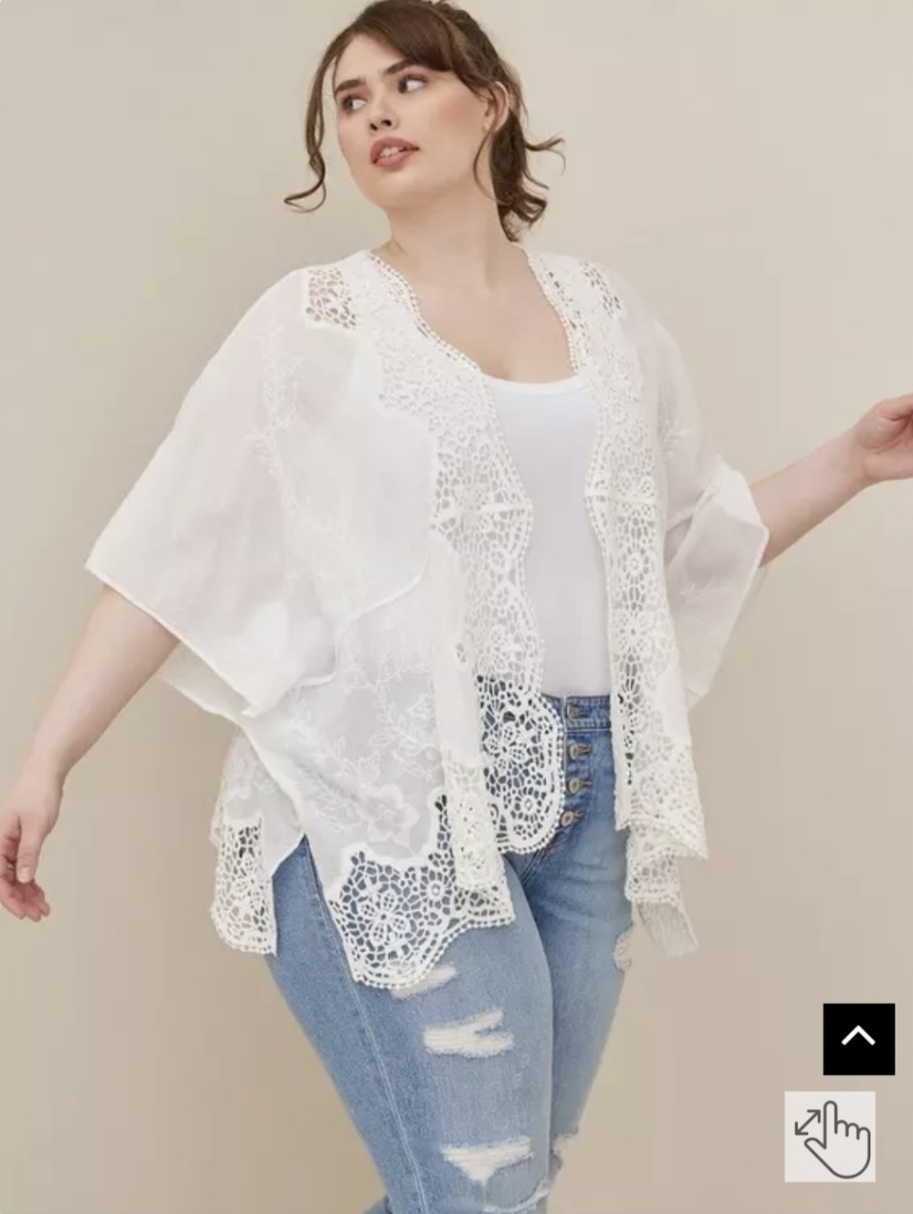 Torrid Sz 0/S  White Crochet-Trim Kimono Swim Coverup